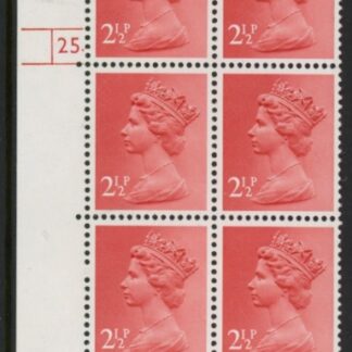 U97 (x929)  Harrison 2½p rose-red  phos.   perf RE  Cyld. 25 dot  U/M (MNH)