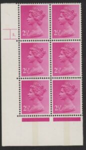 U86 (x-)  Harrison 2½p magenta CB . OCP/PVA. cyld 5 dot. phos 5 .U/M (MNH)