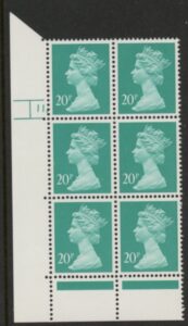 U267 (x959)  Harrison 20p phos turquoise-green. ACP/PVAD. cyld 11 dot. U/M (MNH)