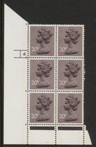 U265 (x915)  Harrison 20p dull purple 2B . FCP/PVAD. cyld 4 no dot. phos 30 .U/M (MNH)
