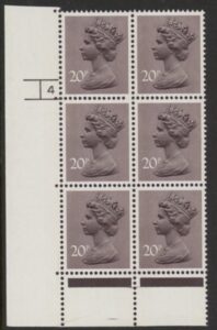 U265 (x915)  Harrison 20p dull purple 2B . FCP/PVAD. cyld 4 no dot. phos 17 .U/M (MNH)