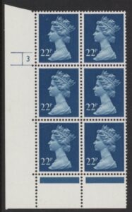 U279 (x962) Harrison 22p blue . FCP/PVAD. cyld 3 no dot .U/M (MNH)