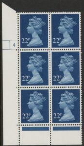 U279 (x962) Harrison 22p blue . FCP/PVAD. cyld 4 no dot .U/M (MNH)