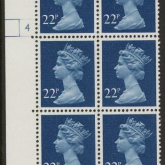 U279 (x962)  Harrison 22p blue . FCP/PVAD. cyld 4 no dot .U/M (MNH)
