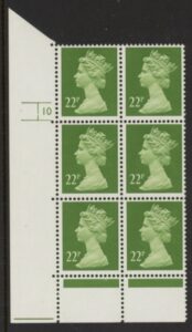 U280 (x963) Harrison 22p yellow-green . ACP/PVAD. cyld 10 no dot .U/M (MNH)