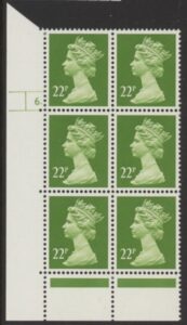 U280 (x963) Harrison 22p yellow-green . ACP/PVAD. cyld. 6 dot .U/M (MNH)