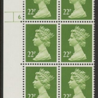 U280 (x963)  Harrison 22p yellow-green . ACP/PVAD. cyld. 6 dot .U/M (MNH)