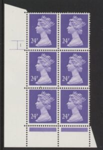 U285 (x967) Harrison 24p violet. ACP/PVAD. cyld. 1 no dot .U/M (MNH)