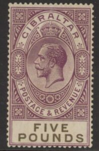 1925 Gibraltar. SG.108 £5 violet & black. mounted mint.(click to view back)
