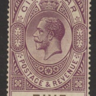 1925 Gibraltar. SG.108 £5 violet & black. mounted mint.(click to view back)