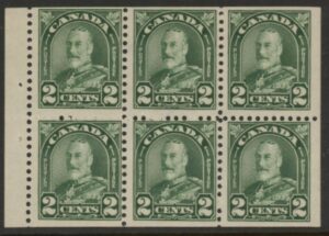 1930 Canada SG.290a 2c green. booklet pane of 6 M/M