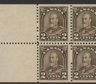 1931 Canada SG.292ba 2c deep brown.  booklet pane of 4 + 2 labels  M/M