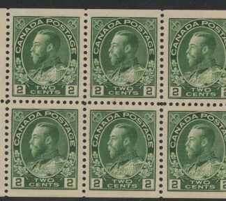 1922 Canada SG.247ab 2c green.  booklet pane of 6. (cat. value £325) M/M