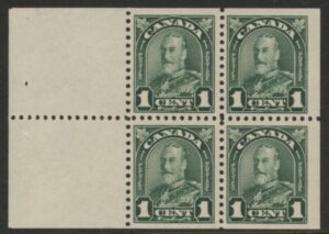 1931 Canada SG.289db 1c green. booklet pane of 4 + 2 labels. M/M