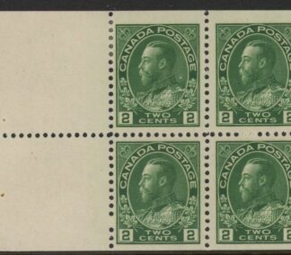 1922 Canada SG.247aa 2c deep green.  booklet pane of 4 + 2 labels  M/M
