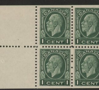 1933 Canada SG.319b 1c green.  booklet pane of 4 + 2 labels  M/M