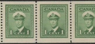1942 Canada SG.394a 1c green.  booklet pane of 3  U/M (MNH)