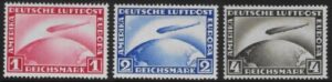 1928-31 Germany SG.443-445. 'AIR' Graf Zeppelin. set 3 values U/M (MNH)