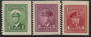 1943 Canada SG.394-6 Imperf x 12 Set of 3 values mounted mint