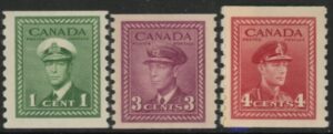 1943 Canada SG.394-6 Imperf x 12 Set of 3 values U/M (MNH)