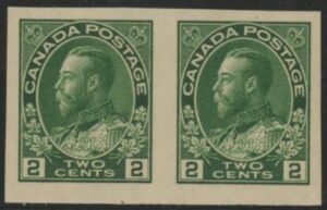 1924 Canada SG.260 2c deep green imperf pair mounted mint