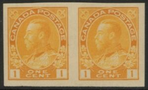 1924 Canada SG.259 1c chrome yellow imperf pair mounted mint