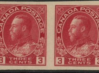 1924 Canada SG.261 3c carmine imperf pair  mounted mint