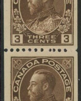 1921  Canada  SG.218a  3c brown perf 12 x imperf. vertical pair  U/M (MNH)