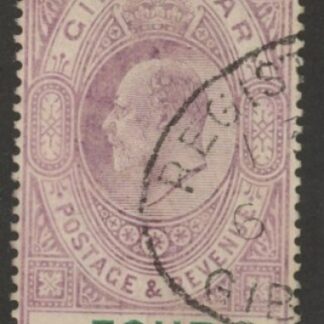 1908 Gibraltar SG.63  4/- deep purple & green. watermark multi crown CA. fine used