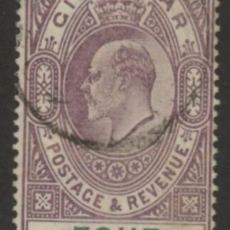 1903 Gibraltar SG.53  4/- dull purple & green . watermark crown CA. fine used