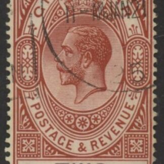 1929 Gibraltar SG.103  2/- red-brown & black. watermark multi script CA. Vfu.