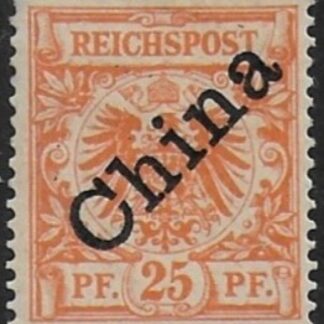 German Post Offices in China SG.5 25pf orange. overprinted 'China' at 48º  M/M