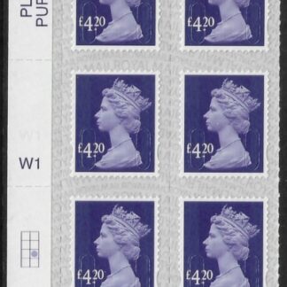 U2973a £4.20 deep violet  M21L cyld. W1 grid position R3 C2  SBP s/L  Walsall  U/M (MNH)