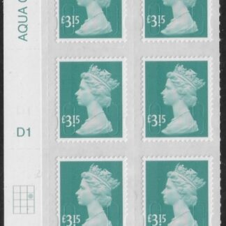 U2968 £3.15 dull blue-green  M15L cyld. D1 grid position R2 C3  SBP plain  DLR  U/M (MNH)