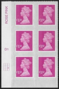 U2969 £3.30 magenta  M15L cyld. D1 grid position R3 C3  SBP plain  DLR  U/M (MNH)