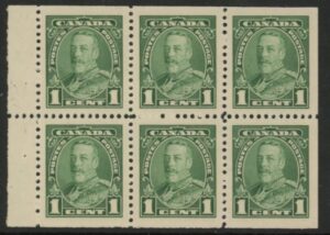1935 Canada SG.341a 1c green booklet pane of 6 (nicely centred) mounted mint