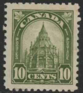 1930 Canada. SG.299 10c olive green. Parliamentary Library Ottawa mounted mint