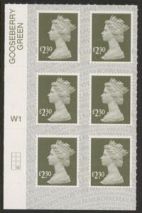 U2959  £2.30  2B olive-grey   M19L  cyld.   grid position R4 C2   SBP  s/L  Walsall  U/M (MNH)