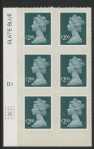 U2955 £2.00 deep blue-green  MA13 cyld. D1 grid position R3 C2 SBP plain  DLR  U/M (MNH)