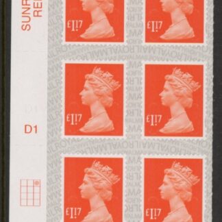 U2937  £1.17 orange-red 2B  M17L Cyld. D1  grid position  R1 C3 SBP s/L  DLR  U/M (MNH)