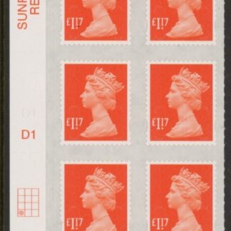 U2937  £1.17 orange-red M17L  cyld. D1 grid position R4 C1  SBP plain DLR U/M (MNH)