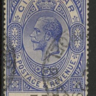 1925 Gibraltar.  SG.106 KGV.  10/- deep ultramarine & black. Wmk multi script. fine used.