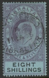 1903 Gibraltar. SG.54 KEVII. 8/- dull purple & black/blue. Wmk. crown CA fine used.