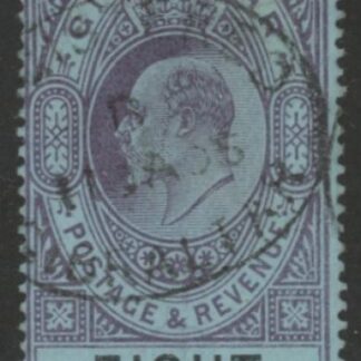 1903 Gibraltar.  SG.54 KEVII.  8/- dull purple & black/blue. Wmk. crown CA fine used.
