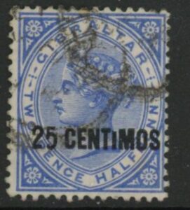 1889 Gibraltar. SG.18ab QV. 25c on 2½d bright blue. variety 'small i ' fine used.