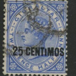 1889 Gibraltar.  SG.18ab QV. 25c  on 2½d bright blue. variety 'small i ' fine used.