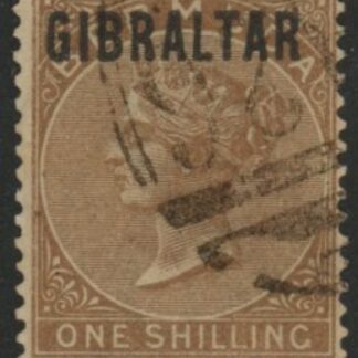 1886 Gibraltar.  SG.7  1/- yellow-brown  fine used.