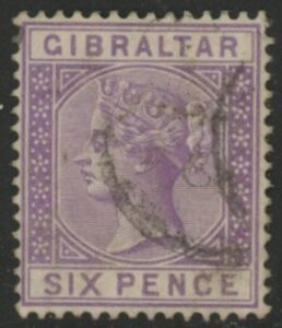 1887 Gibraltar. SG.13 6d lilac. fine used.