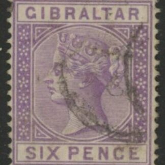 1887 Gibraltar.  SG.13  6d lilac. fine used.