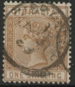 1887 Gibraltar. SG.14 1/- bistre. fine used.